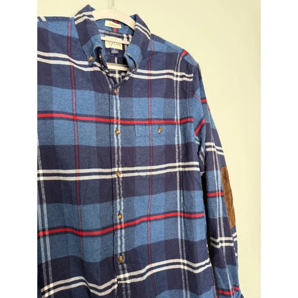 J.crew blue checkered flannel plaid shirt elbow‎ patches